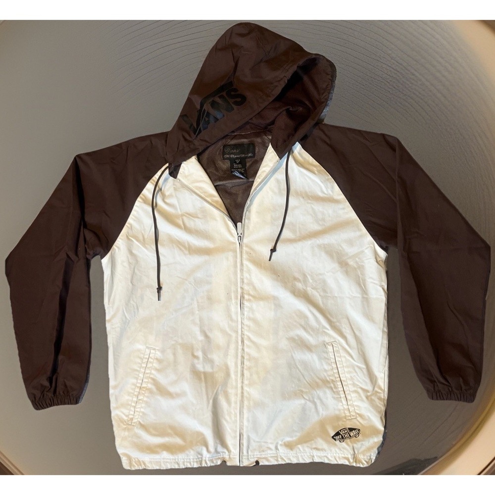 VTG Vans The‎ Original Skate Shoe Jacket M 90s Cream & Brown Mesh Lined Hooded